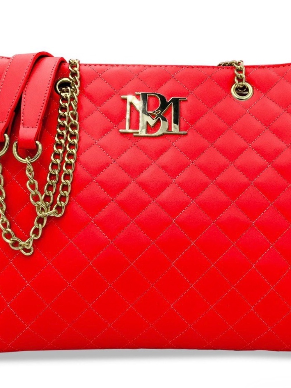 NWT- Badgley Mischka Red Quilted Tote Bag with Gold Chain